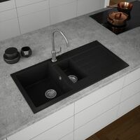 Sauber Kitchen Sink 1.5 Bowl 1000x500mm Black Drainer Composite Inset Waste