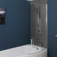 1700mm Bathroom P Shaped Bath Mixer Shower Screen RH White Front Panel