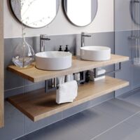 Bathroom Wall Hung Floating Shelves Towel Rail Ring Storage Beige 1100 Furniture