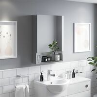 Bathroom Single Door Mirror Stainless Steel Open Shelf Modern Cabinet 600 x 800