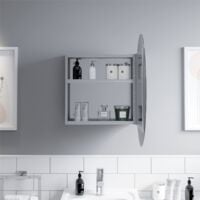 Bathroom Round Door Mirror Stainless Steel Sleek Modern Cabinet 600 x 600mm - Silver