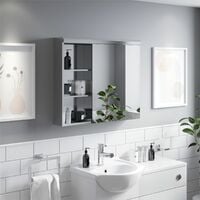 Bathroom Single Door Mirror Stainless Steel Open Shelf Modern Cabinet 700x600mm