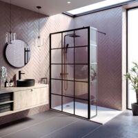 Wet Room Screen Walk In Enclosure 8mm Grid Glass Return Panel Black 1200mm