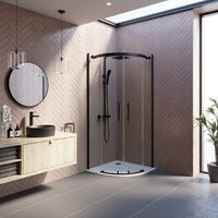 Frameless Quadrant Shower Enclosure 8mm Glass Black Bathroom Small Corner 800mm