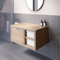 Bathroom Wall Hung Vanity Unit Wood Embossed Cabinet Storage Drawer Shelf 800mm - Brown