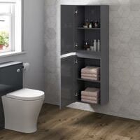 1200mm Grey Gloss Tall Bathroom Wall Hung Storage Cabinet Cupboard Soft Close