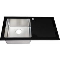 Sauber Kitchen Sink 1.0 Single Bowl Black Glass RH Drainer Stainless Steel Waste