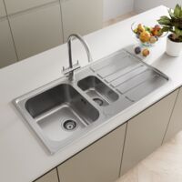 Modern Stainless Steel 1.5 Bowl Reversible Drainer Kitchen Sink Basket Wastes