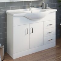 Bathroom Vanity Unit Basin Gloss White Floorstanding Tap + Waste - White