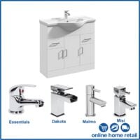 850mm Bathroom Vanity Unit Basin Contemporary Gloss White Tap + Waste