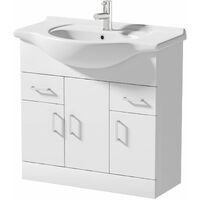 850mm Bathroom Vanity Unit & Basin Sink Tap + Waste Gloss White Modern