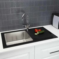 Sauber Modern Stainless Steel Single Bowl Kitchen Sink Black Glass Surround