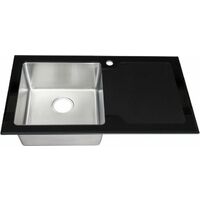 Sauber Modern Stainless Steel Single Bowl Kitchen Sink Black Glass Surround