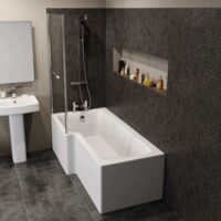 L Shaped 1700mm Shower Bath Acrylic Modern Bathtub - Left Hand with Front Panel