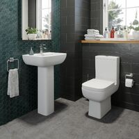 Bathroom Suite Basin Pedestal Close Coupled Toilet Straight Bath - White