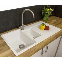 Reginox Harlem15 Kitchen Sink 1.5 Bowl Sink Pure White Granite Reversible Waste