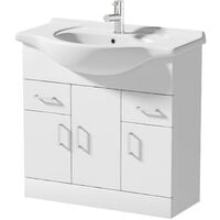 850mm Bathroom Vanity Unit & Basin Modern Gloss White Tap + Waste