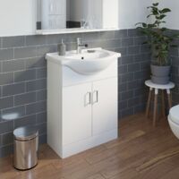 650mm Bathroom Vanity Unit & Basin Sink Gloss White Tap + Waste