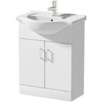 650mm Bathroom Vanity Unit & Basin Sink Gloss White Tap + Waste