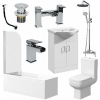 Complete Bathroom Suite 1500mm Bath Toilet Basin Shower Screen - White