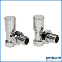 Modern Angled Heated Towel Rail Radiator Valves Pair 15mm Chrome Round Manual