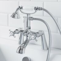 Traditional Bathroom Shower Mixer Tap Hose Handset Chrome Cross Handles Ceramic