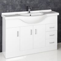Gloss White Bathroom Vanity Unit and Basin Sink 1200mm with Essentials Tap & Waste