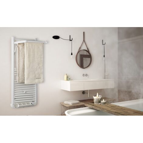 Deltacalor – Sèche-serviettes électrique avec soufflerie 1000W – Mode Boost pour chauffage rapide – Étendoir rétractable à 90° – Détecteur de fenêtre ouverte