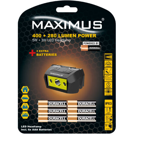 Extra pack Lampe torche frontale Maximus Powered by Duracell M-HDL-008-DU2 - 160lm (1/2)