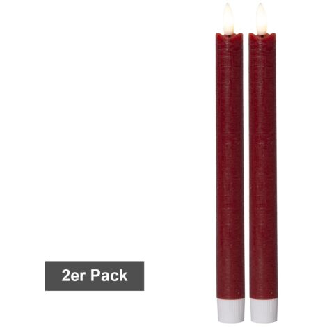Star Trading Set de bougies Flamme, 2 pièces, cire, rouge foncé, design antique, LED, minuterie, blanc chaud, 24,5 cm (1/4)