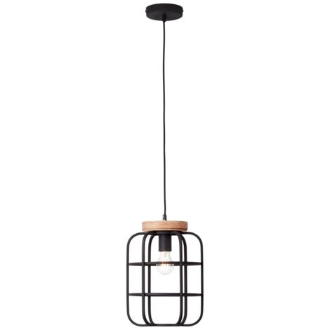 BRILLIANT lampe, suspension Gwen 1 flamme bois antique / corindon noir, métal / bois, 1x A60, E27, 40W, lampes normales (non incluses), A ++ (1/4)