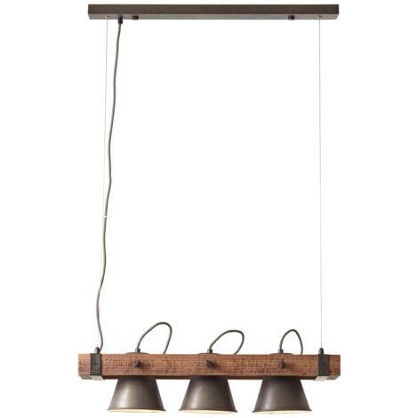 BRILLIANT lampe, suspension Decca 3-flammes acier noir, 3x A60, E27, 10W, bois issu de la foresterie durable (FSC) (1/5)