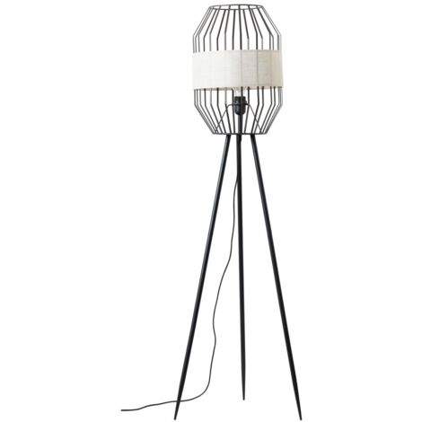 Lampadaire Brilliant Nola – Bois Foncé / Blanc – Pieds Tripodes – Bambou/textile