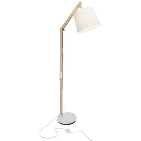 BRILLIANT lampadaire Carlyn lampadaire 1 lumière bois clair / blanc 1x A60, E27, 60W, adapté aux lampes standard (non incluses) Échelle A ++ à E Avec pédale (1/3)