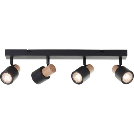 Spot de plafond brillant Pini spot bar, 4x GU10, 58 cm, pivotant, métal/bois, noir/marron