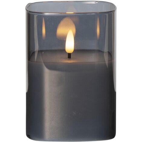 Star Trading Photophore LED 'Flamme' avec effet scintillant, pile, minuterie, gris foncé, 12,5cm (1/5)