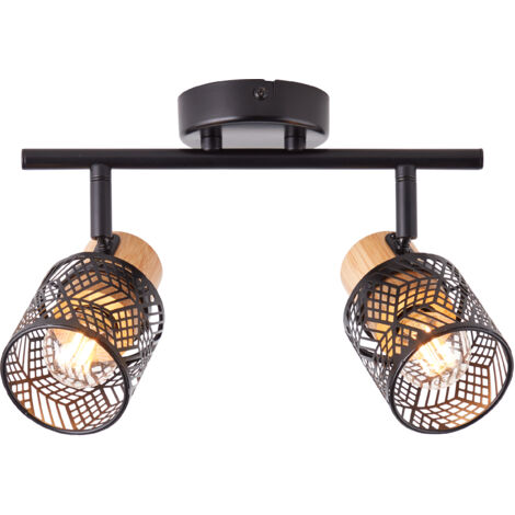 Lampe Brilliant Santy spot tube 2 lampes noir/métal naturel/textile marron 2x D45, E14, 42 W