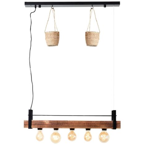 BRILLIANT lampe, suspension Bankwood 5 flammes noir / couleur bois, 5x A60, E27, 28W, bois issu de la foresterie durable (FSC) (1/5)