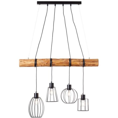 BRILLIANT lampe, suspension Keyla 4 flammes noir / couleur bois, 4x A60, E27, 25W, bois issu de la foresterie durable (FSC) (1/5)
