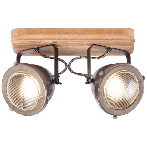 BRILLIANT lampe Carmen Wood faisceau spot 2 flg acier brûlé / bois  2x PAR51, GU10, 5W, adapté aux lampes à réflecteur (non incluses)  Échelle A ++ à E  Têtes pivotantes