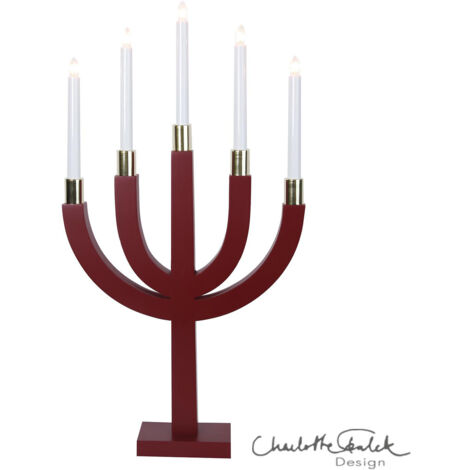 Star Trading Chandelier 'Elias', 5 flammes, détails dorés, pin, rouge (1/4)