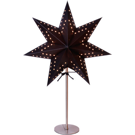 Star Trading lampe de table poinsettia Bobo de Star Trading, étoile de Noël en papier 3D en noir avec base en métal, lampe de table étoile décorative avec interrupteur à câble, E14, hauteur : 51 cm (1/4)