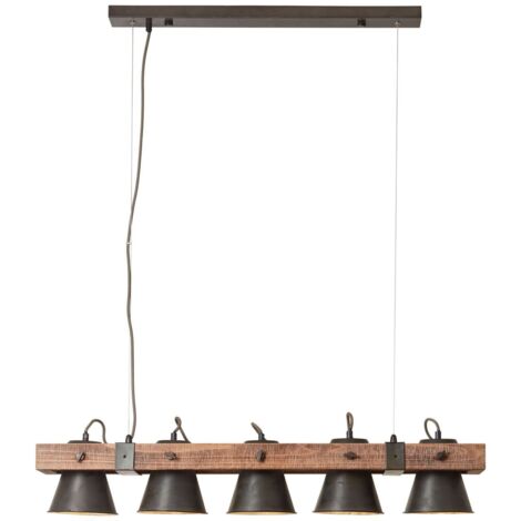BRILLIANT lampe Plow suspension 5 flg noir acier / bois 5x lampes normales A60, E27, 10W, gf non spécifiées Têtes pivotantes Le câble peut être raccourci (1/5)