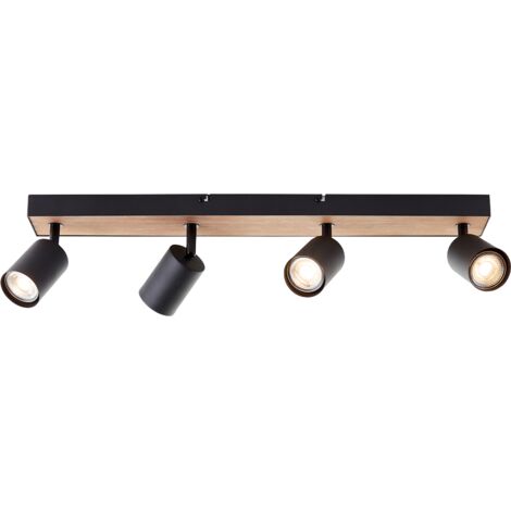 Plafonnier brillant Jello Wood spot bar, pivotant, 15x60x8 cm, 4 x GU10, 345lm, 3000K, métal/bois (1/5)