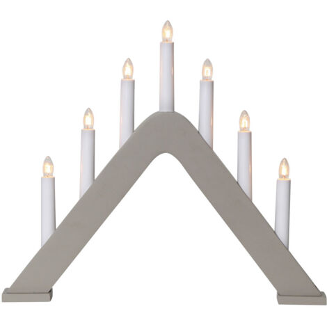 Arche à bougies en bois Star Trading « Jarve », 7 flammes, sources lumineuses E10 remplaçables, gris-beige, blanc chaud, H 36 cm, L 41 cm (1/4)
