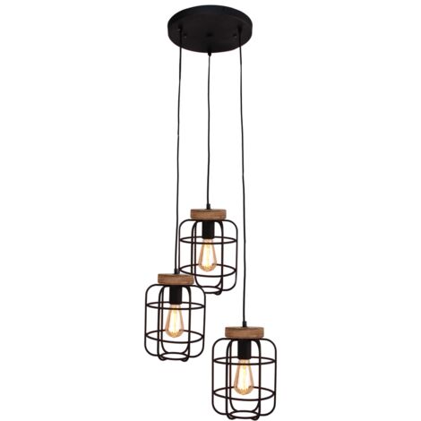 BRILLIANT lampe, suspension Gwen 3-flammes, cocarde bois antique / corindon noir, métal / bois, 3x A60, E27, 40W, lampes normales (non incluses), A ++ (1/5)