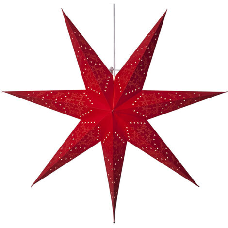 Étoile en papier rouge « Sensy » à motif perforé, 7 branches, fonctionnement sur secteur, douille E14, grande, Ø 70 cm (1/4)