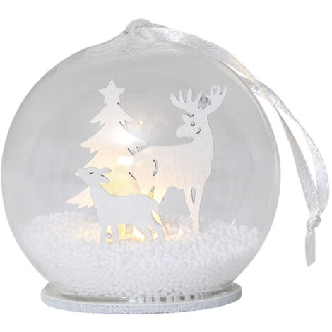 Boule à neige lumineuse Star Trading « Fauna », avec renne en bois blanc, fonctionne à piles, blanc chaud, Ø 8 cm (1/4)