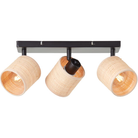 Spot Brilliant Raffy 3-flammes naturel/noir, métal/jonc de mer, 3x D45, E14, 28 W (1/5)