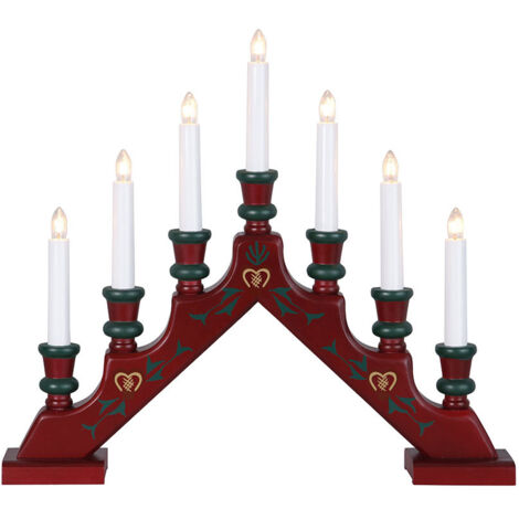Arche à bougies en bois « Sara » de Star Trading, rouge, 7 flammes, ampoule E10, fonctionnement sur secteur, H 38 cm, L 43 cm (1/4)